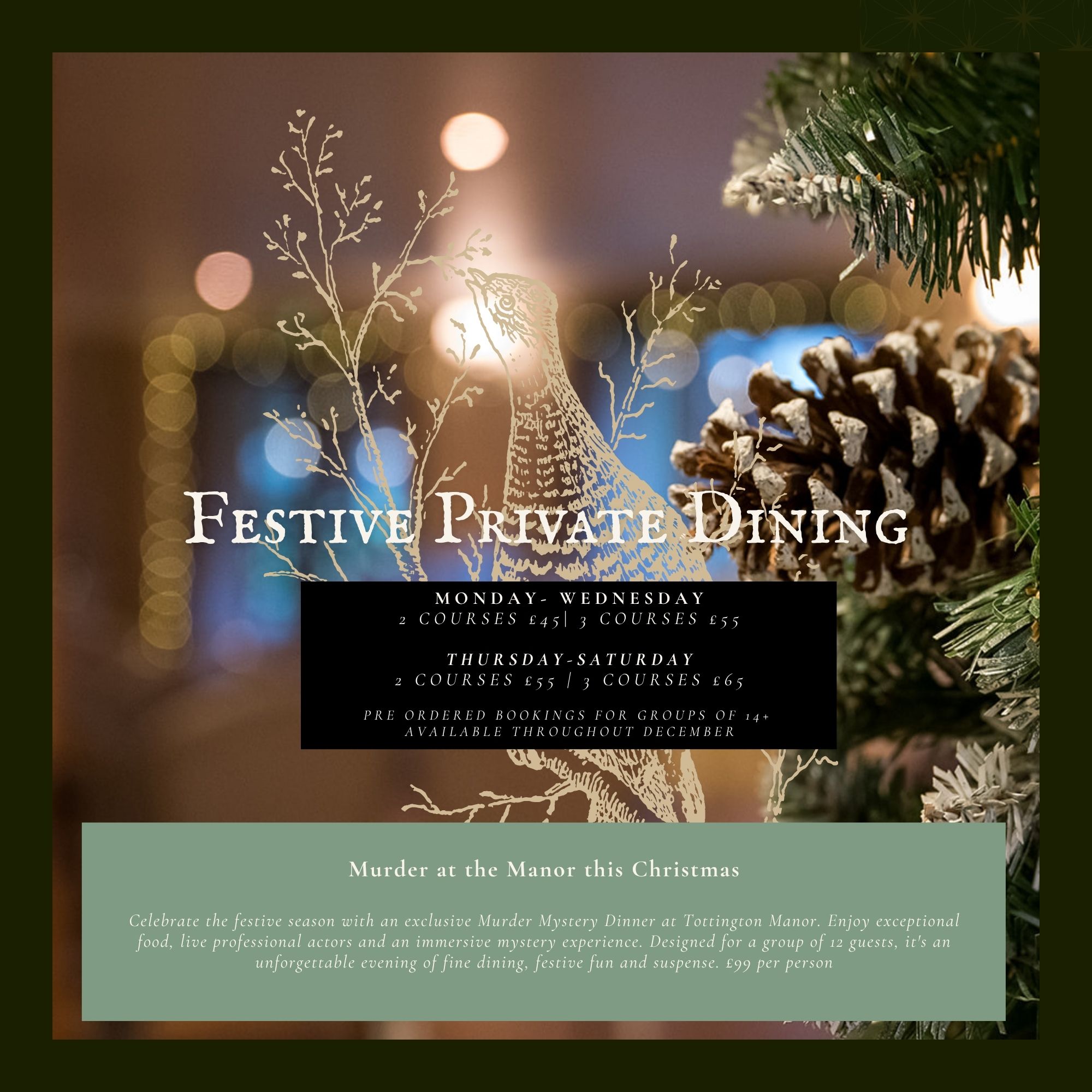 Festive Private Dining at Tottington Manor Christmas 2026