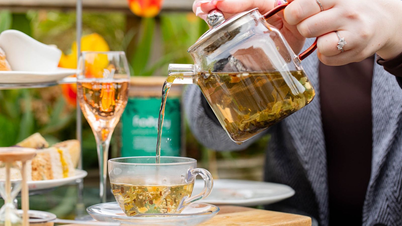 Fresh tea being poured during afternoon tea at Tottington Manor