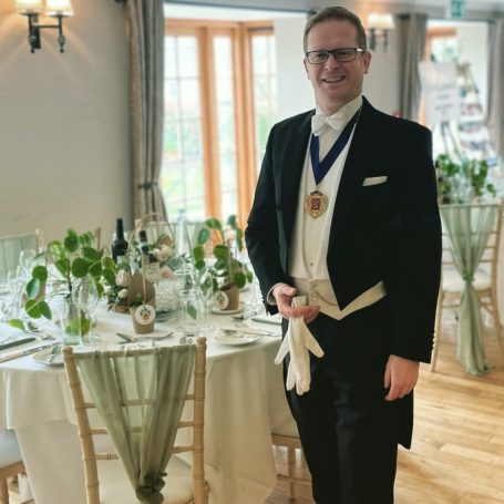 Toastmaster Dan in formal morning dress at a Tottington Manor wedding