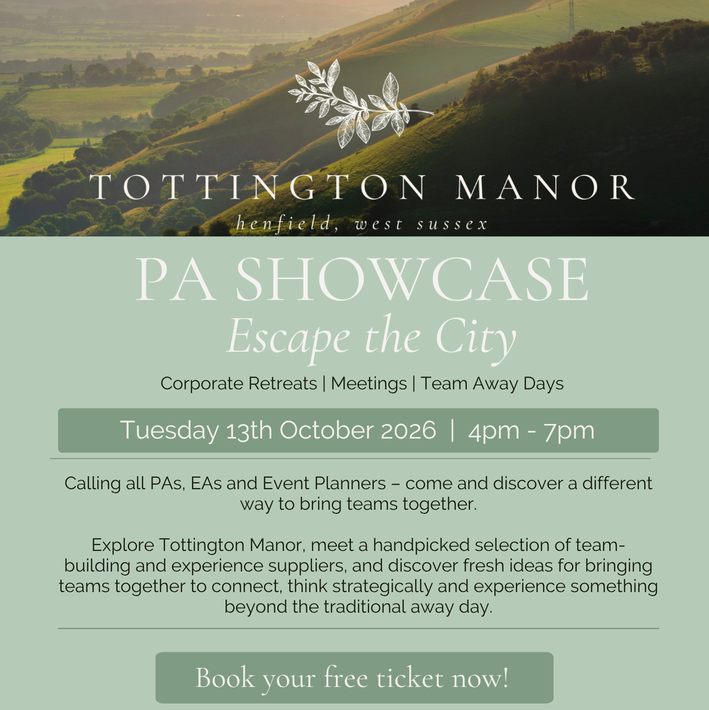 PA Showcase Escape the City flyer for Tottington Manor, Tuesday 13 October 2026, 4pm to 7pm