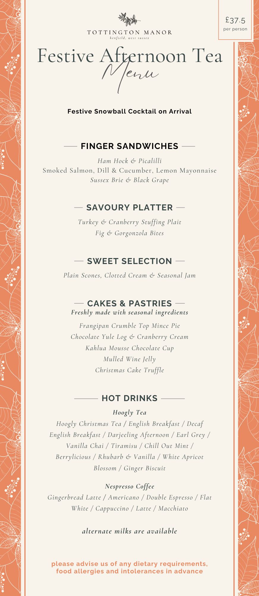 Afternoon tea Menu