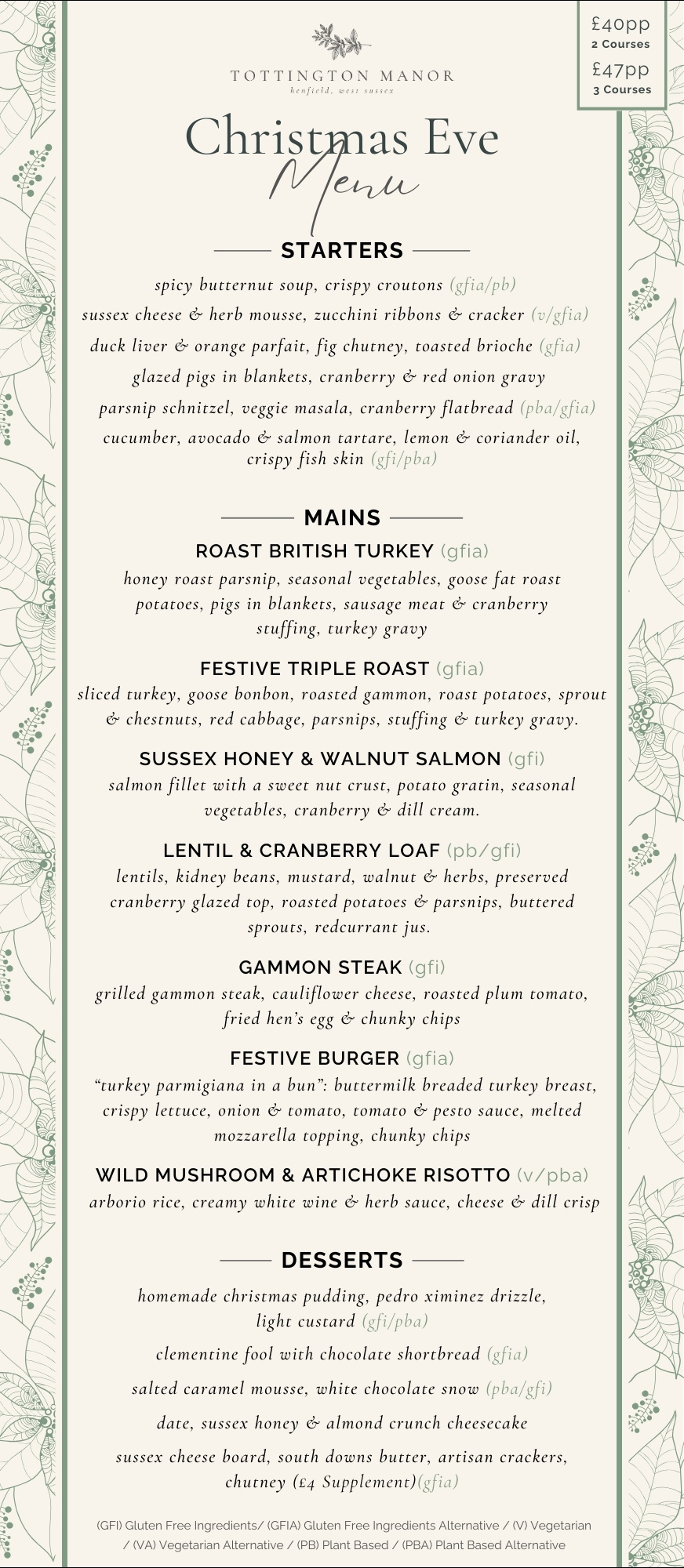 Christmas Eve Menu Menu